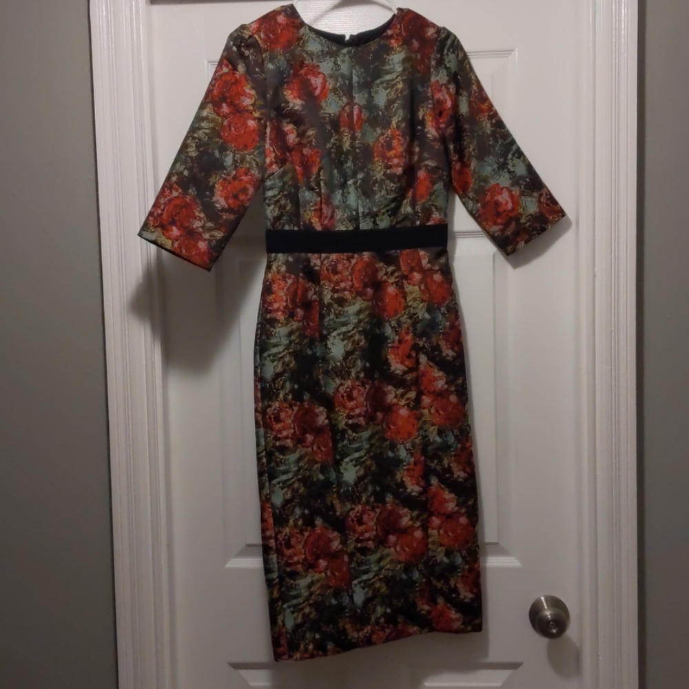60's inspired dark floral cocktail dress